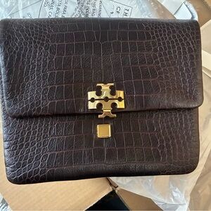 Tory Burch CHARLIE RUNWAY CROC-EMBOSSED SHOULDER BAG